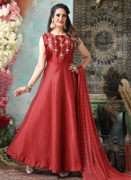 Maroon Colour Fancy Designer Wedding Wear Taffeta Anarakali Salwar Suit Collection 1227-549